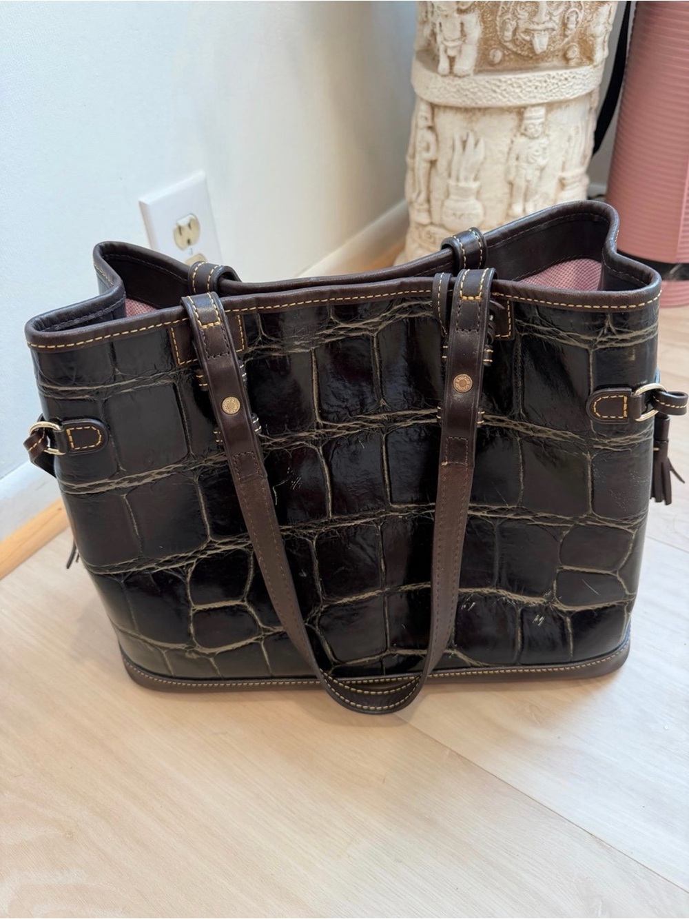 Dooney & Bourke Crocodile Embossed Leather Tote Bag Brown